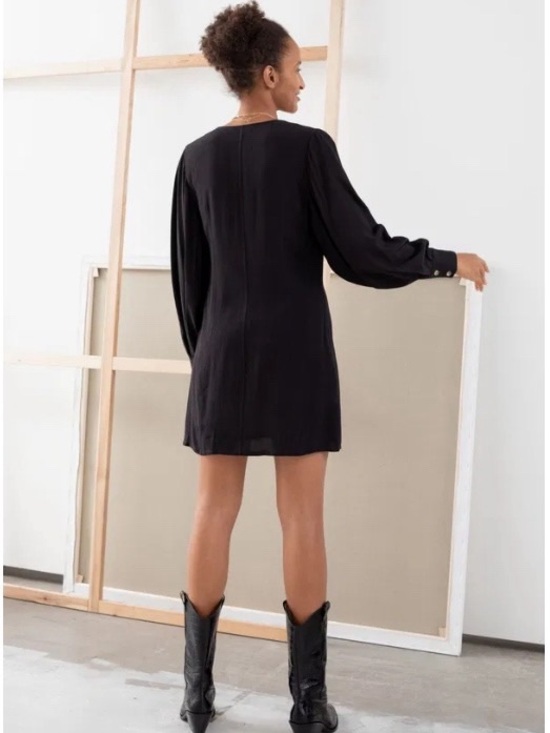 & Other Stories Black Flowy Long Sleeve Shirtdress Size 8 Mini Boho Minimalist - Picture 2 of 11